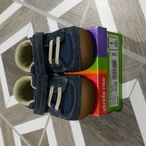 Stride Rite Baby Boys Navy Suede and Canvas Shoes, size 5.5 W, EUC